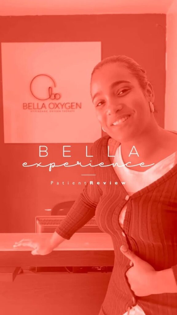 Bella Oxygen reception desk with the clinic logo on the wall